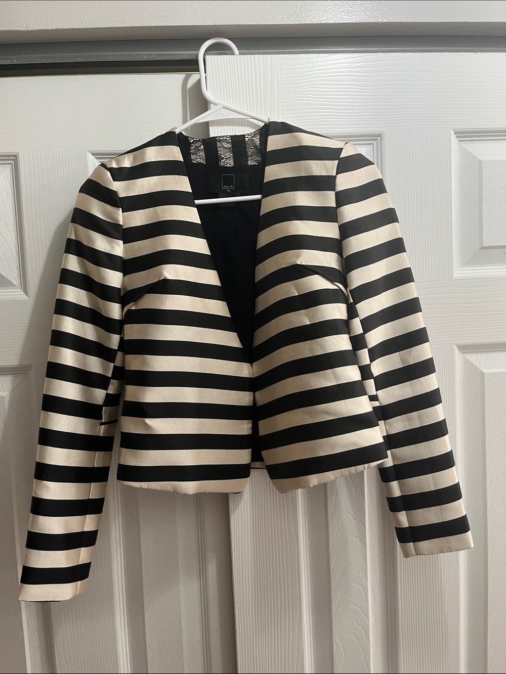 Dolce Vita Black and Cream Striped Cropped Blazer